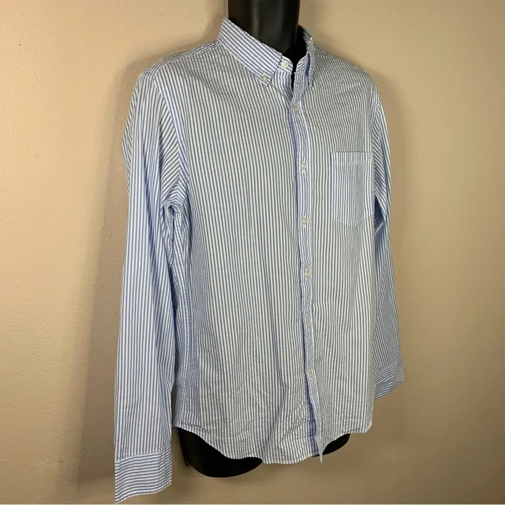 M NEW J Crew Men’s Blue White Striped Long Sleeve Button Down Shirt Medium